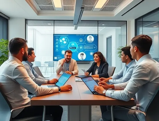 Team focused on the discussion in a productive in-person meeting